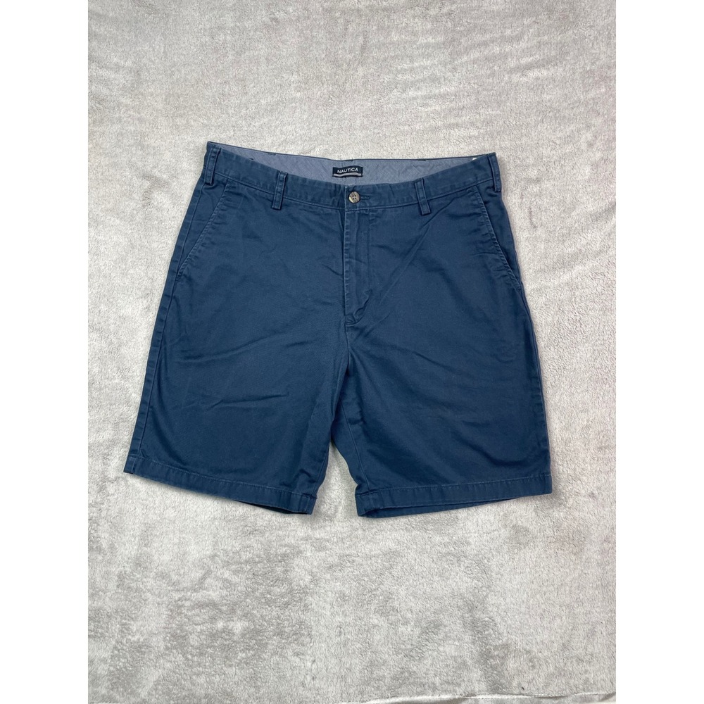 Nautica Men's Deck Short Navy Blue 100% Cotton Chino Flat Front Size 36 / 37